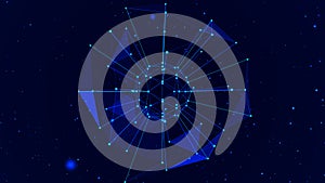 Abstract wireframe 3D sphere made of neon dots and lines. Global network connection. Abstract atom. Physics and science concept