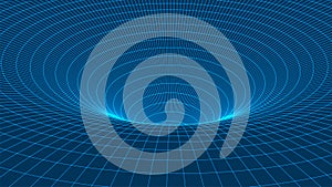 Abstract wireframe 3D tunnel. Perspective mesh background texture. Mesh model of a wormhole, vortex. 3D vector texture