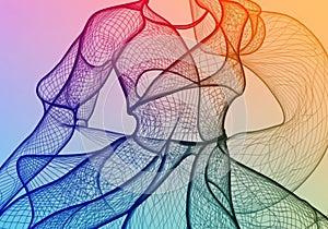 Wireframe design featuring a dynamic, interconnected mesh forming the