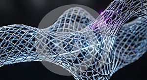 Abstract Wireframe Mesh Network Technology Structure 3D Rendering Connection Grid Geometric Wire Pattern