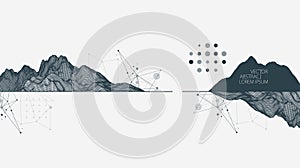 Abstract wireframe mountain background. Modern science or technology art elements. Surface illustration