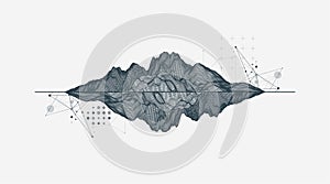 Abstract wireframe mountain background. Modern science or technology art elements. Surface illustration