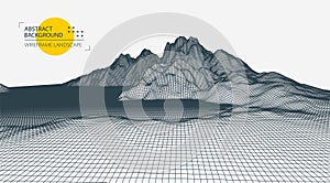 Abstract wireframe mountain background. Modern science or technology art elements. Surface illustration