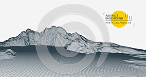 Abstract wireframe mountain background. Modern science or technology art elements. Surface illustration