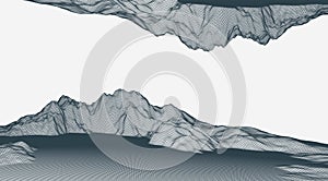 Abstract wireframe mountain background. Modern science or technology art elements. Surface illustration