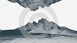 Abstract wireframe mountain background. Modern science or technology art elements. Surface illustration