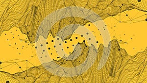 Abstract wireframe mountain background. Modern science or technology art elements. Surface illustration