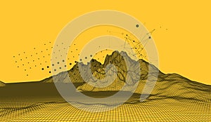 Abstract wireframe mountain background. Modern science or technology art elements. Surface illustration
