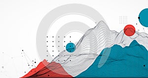 Abstract wireframe mountain background. Modern science or technology art elements. Surface illustration. Vector