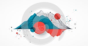Abstract wireframe mountain background. Modern science or technology art elements. Surface illustration. Vector