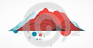 Abstract wireframe mountain background. Modern science or technology art elements. Surface illustration. Vector