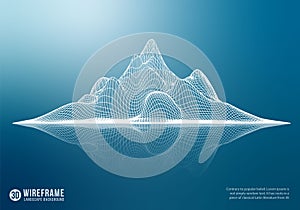 Abstract wireframe mountain with reflection.