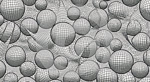 Abstract Wireframe Spheres and Warped Grid Background