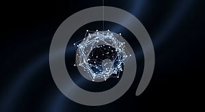 Abstract wireframe structure glows in dark space