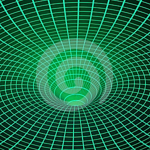 Abstract wireframe of wormhole. Space curvature - funnel. Vector illustration