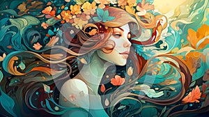 Abstract woman boho chic art background for design