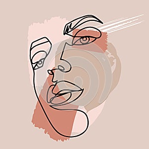 Abstract woman face. Continuous line art drawing. Vector modern poster in contemporary style. Minimalist outline