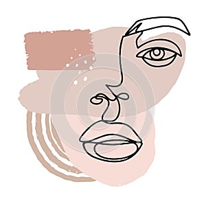 Abstract woman face. Continuous line art drawing. Vector modern poster in contemporary style. Minimalist outline