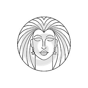 Abstract woman face icon in line art style