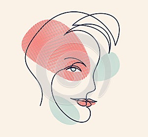 Abstract woman face vector artwork, modern trendy lady portrait art, hand drawn surreal beauty, minimal artistic design, painted
