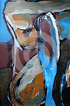 Abstract woman in the painting in brown and gray shades.