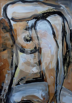 abstract woman in the painting in brown and gray shades. photo