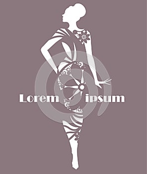 Abstract women and dress shape, women silhouettes on color background,