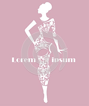 Abstract women and dress shape, women silhouettes on color background,