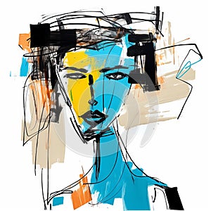 Abstract Women Head In Blue And Orange Color Palette