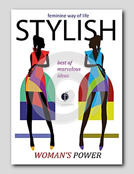 Abstract women silhouette in african style. Fashion magazine cover design.