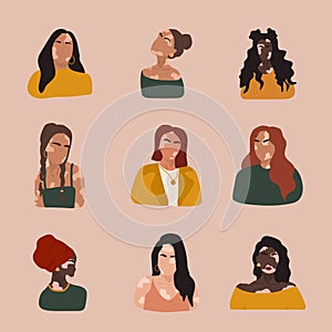 Abstract women silhouettes with vitiligo of different nationalities. Vector concept to support people living with
