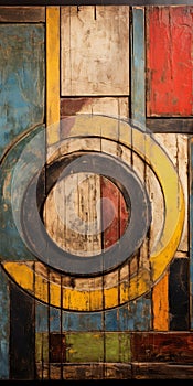Abstract Wood Piece With Multi Colored Circles