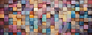 Abstract wooden cubes triadic color scheme in rainbow hues. Generated AI photo