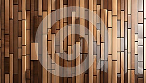 Abstract wooden glossy mosaic wall texture in grunge deco style with geometric shapes, Wood background for design,