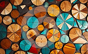 Abstract wooden glossy mosaic wall texture in grunge deco style with geometric shapes, wooden background for design,