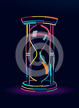 Abstract wooden hourglass from multicolored paints. Colored drawing