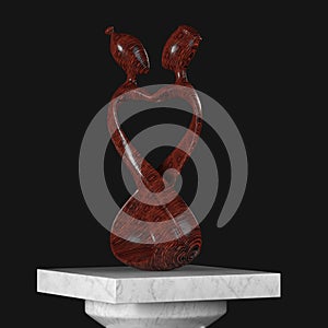 Abstract Wooden Man and Wooman in Love Statue over Marble Pedestal, Stage, Podium or Column. 3d Rendering