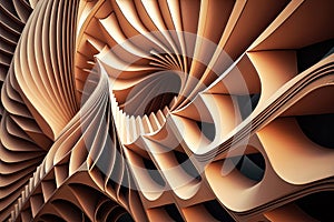 Abstract of wooden pattern, twisted shape, architecture facade details. Generation AI
