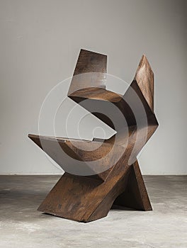 abstract wooden sculpture in modern art gallery