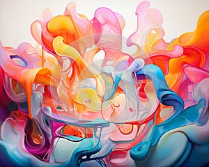 An abstract work characterized by vibrant colors and dynamic shapes,