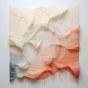 Minimal Textile Art: Abstract Sculptural Wall Art In Light Orange And Gray photo