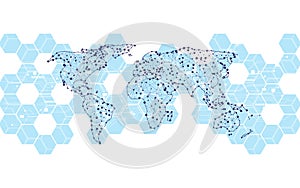 Abstract world map background hexagons pattern innovation tech concept