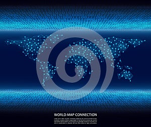 Abstract world map connection. global network on binary code background.vector