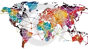 Abstract World Map Depicting the Interdependence of International Trade and Supply Chain, Generative AI