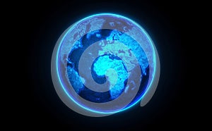 abstract world map with digital texture and pattern, showcasing technology innovation