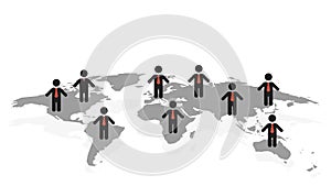 Abstract world map with employees in tie, concept of global searching human resources