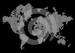 Abstract world map made of dots. White dot world on black background.