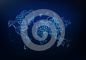 Abstract of world map network, internet and global connection concept, Wire Frame 3D mesh polygonal network line, design sphere,