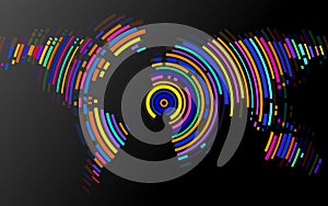 Abstract world map of radial lines