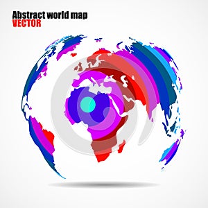 Abstract world map in shape globe of colorful radial stripes, planet earth